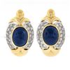 Image 1 : Large 18k Gold 18+ct GIA Oval Cabochon Sapphire Diamond Statement Cuff Earrings