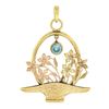Image 5 : Vintage 14k TT Gold .75 ctw Bezel Blue Zircon Detailed Flower Basket Charm Penda