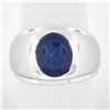 Image 1 : Men's 14K White Gold Oval Cabochon Bezel Set Lindy Star Sapphire Brushed Ring