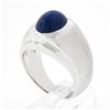 Image 9 : Men's 14K White Gold Oval Cabochon Bezel Set Lindy Star Sapphire Brushed Ring