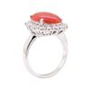 Image 4 : 5.10 ctw Red Coral and Diamond Ring - 14KT White Gold