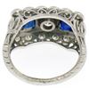 Image 6 : Antique Art Deco Etched Platinum 1.0 ctw European Cut Diamond & Syn Sapphire Rin