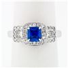 Image 2 : 18K White Gold 1.70 ctw AGL Emerald Step Cut Royal Blue Sapphire & Diamond Ring