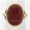 Image 1 : Antique Arts & Crafts 14K Gold Cabochon Red Stone w/ Floral Sides Solitaire Ring