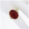 Image 3 : Antique Arts & Crafts 14K Gold Cabochon Red Stone w/ Floral Sides Solitaire Ring