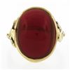 Image 4 : Antique Arts & Crafts 14K Gold Cabochon Red Stone w/ Floral Sides Solitaire Ring
