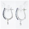 Image 5 : NEW 14k White Gold 1.02 ctw Prong Sapphire Bezel Diamond Dangle Drop Hoop Earrin