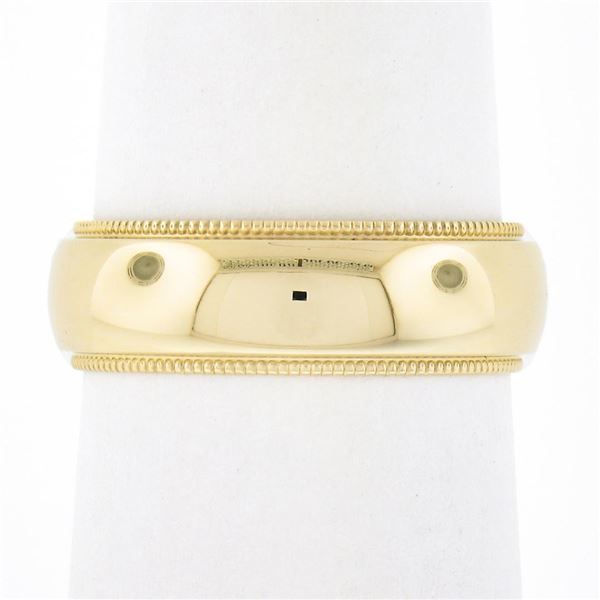 Classic 14k Gold 6mm Wide Domed Polished w/ Milgrain Stackable Wedding Band Ring