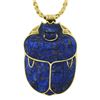 Image 3 : 14k Gold Large Carved Lapis Coronation Scarab of Pharaoh Tutankhamen Necklace