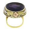 Image 8 : 14k Gold Left Facing Amethyst Cameo Ring w/ Seed Pearl Filigree & Floral Frame