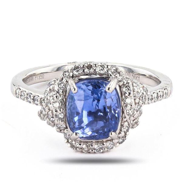 2.50 ctw UNHEATED Violetish Blue Sapphire and 0.50 ctw Diamond Platinum Ring (GI