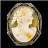 Image 1 : Antique 14K White Gold Carved Shell Cameo & Open Filigree Frame Brooch Pendant