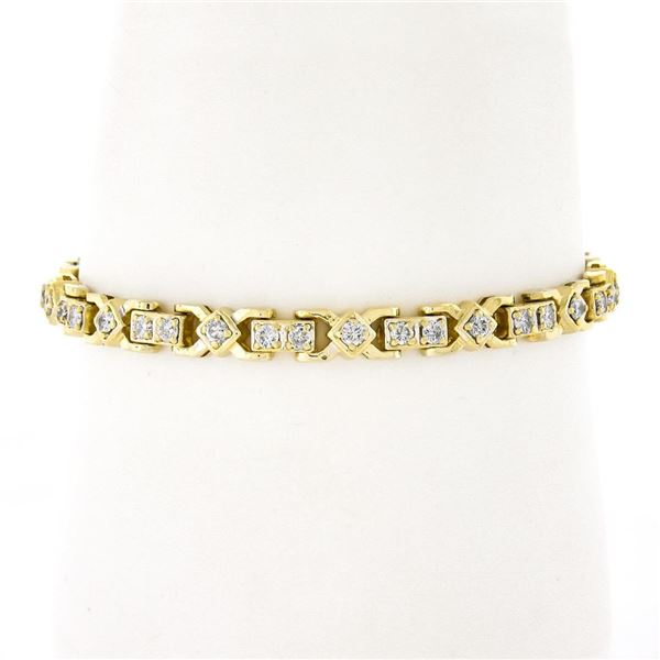 6.5" 14k Yellow Gold 2.30 ctw Prong Set Diamond Covered Polished Link Bracelet