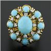 Image 2 : Vintage 14k Gold 0.52 ctw Cabochon Turquoise & Diamond Handmade Wire Work Ring