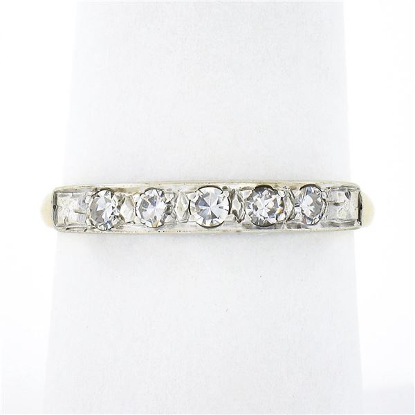 Antique 14k TT Gold 0.30 ctw Old Single Cut Pave Diamond Stack Wedding Band Ring