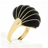 Image 7 : 14K Yellow Gold Black Onyx Polished Striped Wire Work Domed Scalloped Shell Ring
