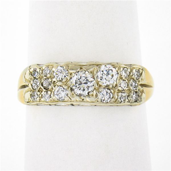 Antique 14k Two Tone Gold 0.50 ctw Old Cut Pave Set Diamond Wide Band Ring