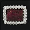 Image 2 : Vintage Platinum Floral Carved Ruby 2.88 ctw Old European Diamond Halo Pin Brooc