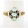 Image 1 : Antique Victorian 14K Gold Oval Cabochon Opal & Diamond Cluster Etched Band Ring
