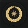 Image 2 : Antique 14k Gold Textured Laurel Wreath Diamond Black Onyx Round Brooch Pendant
