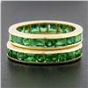 Image 3 : Pair of 18k Gold 4.60 ctw Channel Set GIA Emerald Eternity Stack Band Guard Ring