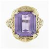 Image 4 : Antique Art Deco 14k Gold Rectangular Step Cut Amethyst Solitaire Filigree Ring