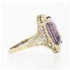 Image 5 : Antique Art Deco 14k Gold Rectangular Step Cut Amethyst Solitaire Filigree Ring