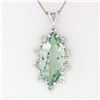 Image 2 : Vintage 14K White Gold Marquise Green Amethyst & 1.15 ctw Diamond Pendant Neckla