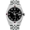 Image 2 : Rolex Mens Stainless Steel Black Roman Diamond & Ruby Datejust Wristwatch 36MM