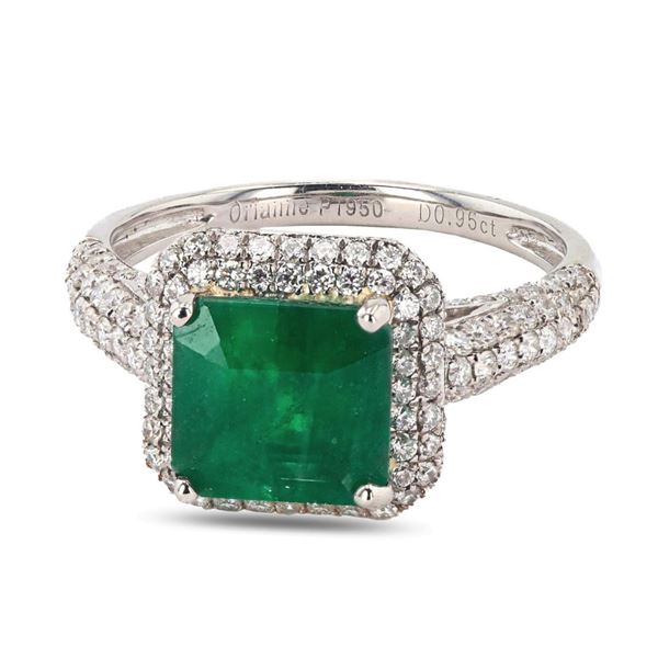 1.93 ctw Emerald and 0.95 ctw Diamond Platinum Ring