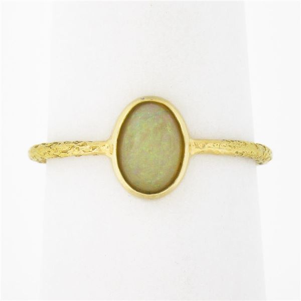 Vintage Handmade 18k Gold Oval Cabochon Cut Opal Solitaire Petite Cocktail Ring