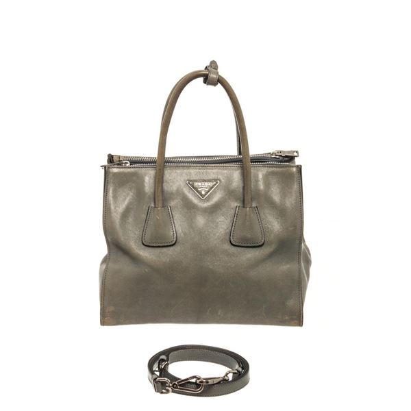Prada Grey Leather 2way Tote Bag