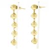 Image 4 : Vintage 14K Gold.6 ctw Bezel Diamond Polished Bead Ball Long Drop Dangle Earring