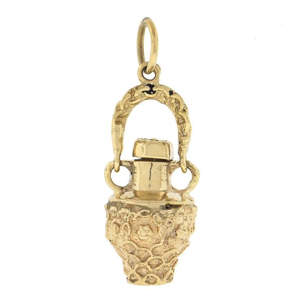 Vintage 14k Gold Textured Two-Handled Swinging Fragrance Jar Charm Pendant