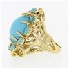 Image 6 : Vintage 18k Gold Large Oval Cabochon Cut Turquoise Open Coral Reef Freeform Ring