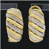 Image 2 : Italian 18k TT Gold Large Wide 11.2mm Textured Domed Omega Back Cuff Earrings