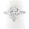 Image 2 : Vintage Platinum 3.62 ctw GIA Pear Brilliant & Baguette Diamond Engagement Ring