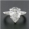 Image 3 : Vintage Platinum 3.62 ctw GIA Pear Brilliant & Baguette Diamond Engagement Ring
