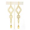 Image 1 : 14K Gold Polished Flat Open Work w/ Briolette Citrine Long Drop Dangle Earrings