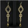 Image 2 : 14K Gold Polished Flat Open Work w/ Briolette Citrine Long Drop Dangle Earrings