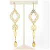 Image 4 : 14K Gold Polished Flat Open Work w/ Briolette Citrine Long Drop Dangle Earrings
