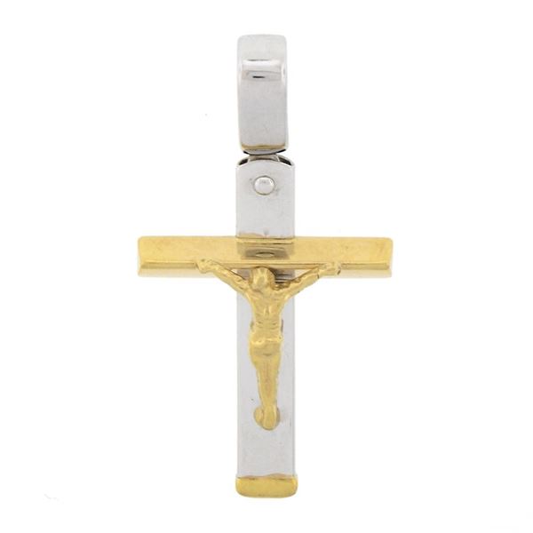 Unisex Classic 18k Two Tone Gold Polished Finish Crucifix Cross Charm Pendant