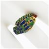 Image 3 : Vintage 18k Yellow Gold Multicolor Enamel Detailed Textured Snake Wrap Ring
