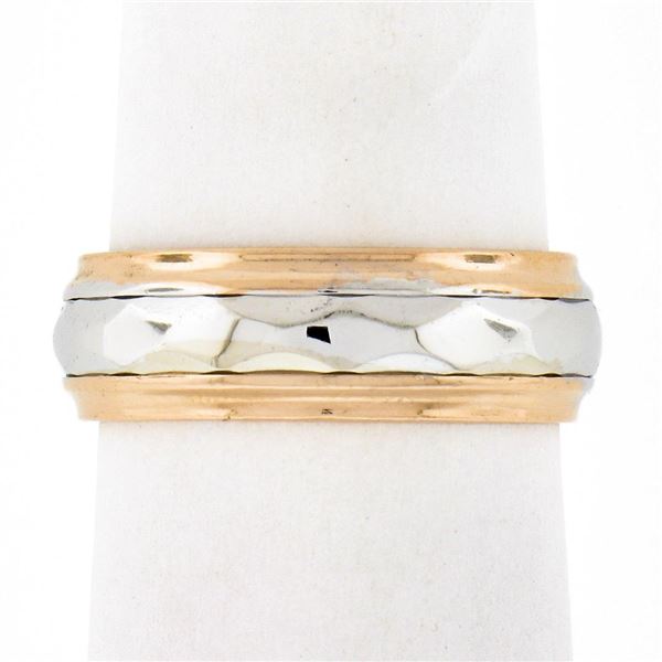 Vintage 14k Gold Faceted Center Polished Finish Eternity Stack Wedding Band Ring