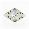 Image 4 : Antique Art Deco 18k Gold GIA Old European Diamond Sapphire Engagement Ring