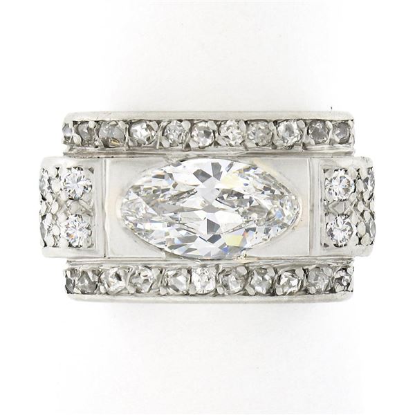 Antique Edwardian 18k Gold & Plat 1.40 ctw GIA Oval Diamond & Accents Platter Ri