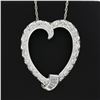 Image 3 : Vintage 14K Gold 1.26 ctw Round Baguette Diamond Large Open Heart Pendant & Chai