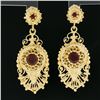 Image 2 : Vintage 14K Gold Round Brilliant Garnet Open Detailed Bead Drop Dangle Earrings