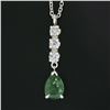 Image 3 : 14K White Gold Pear Emerald & Round Diamond Tear Drop Dangle Pendant w/ Chain