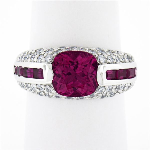 Sonia B. 18k Gold Cushion Pink Tourmaline Solitaire Spinel & Diamond Band Ring